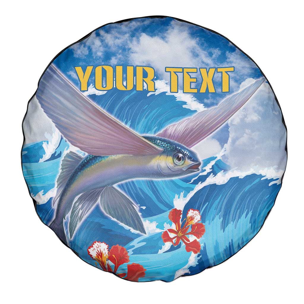 Personalized Barbados Fish Flying Spare Tire Cover With Stormy Sea Wave - Wonder Print Shop