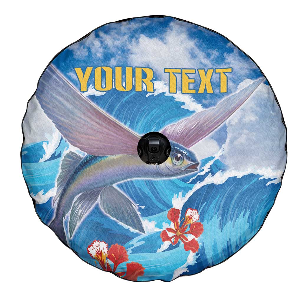 Personalized Barbados Fish Flying Spare Tire Cover With Stormy Sea Wave - Wonder Print Shop