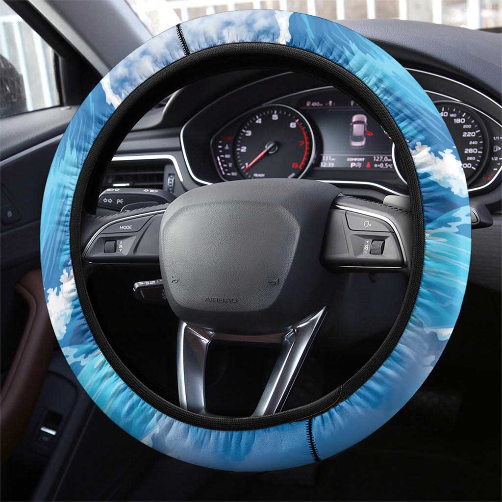 Barbados Fish Flying Steering Wheel Cover With Stormy Sea Wave - Wonder Print Shop
