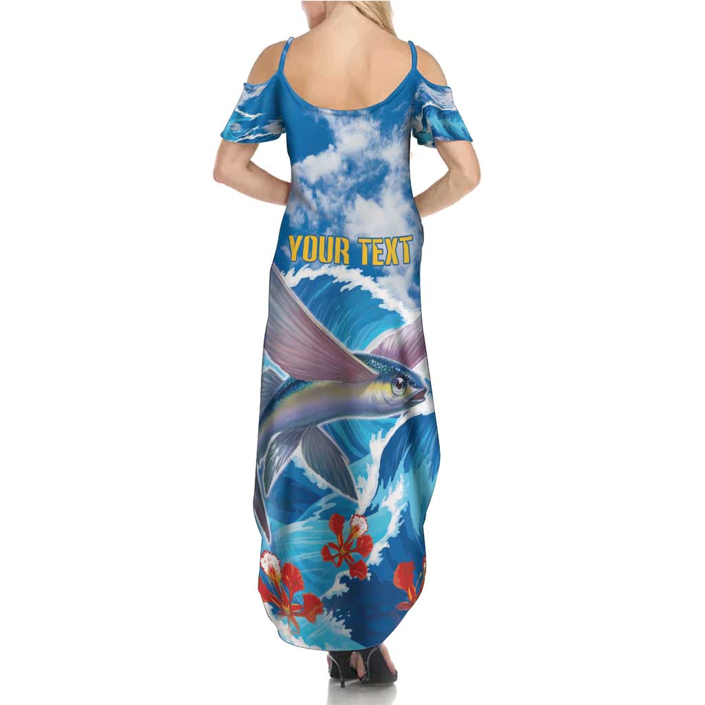 Personalized Barbados Fish Flying Summer Maxi Dress With Stormy Sea Wave - Wonder Print Shop
