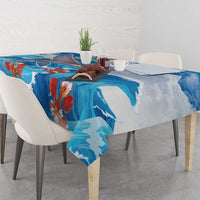Personalized Barbados Fish Flying Tablecloth With Stormy Sea Wave - Wonder Print Shop