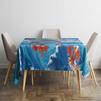 Personalized Barbados Fish Flying Tablecloth With Stormy Sea Wave - Wonder Print Shop