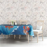 Personalized Barbados Fish Flying Tablecloth With Stormy Sea Wave - Wonder Print Shop