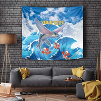 Personalized Barbados Fish Flying Tapestry With Stormy Sea Wave - Wonder Print Shop