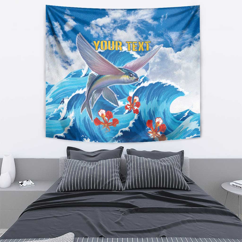 Personalized Barbados Fish Flying Tapestry With Stormy Sea Wave - Wonder Print Shop