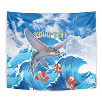 Personalized Barbados Fish Flying Tapestry With Stormy Sea Wave - Wonder Print Shop