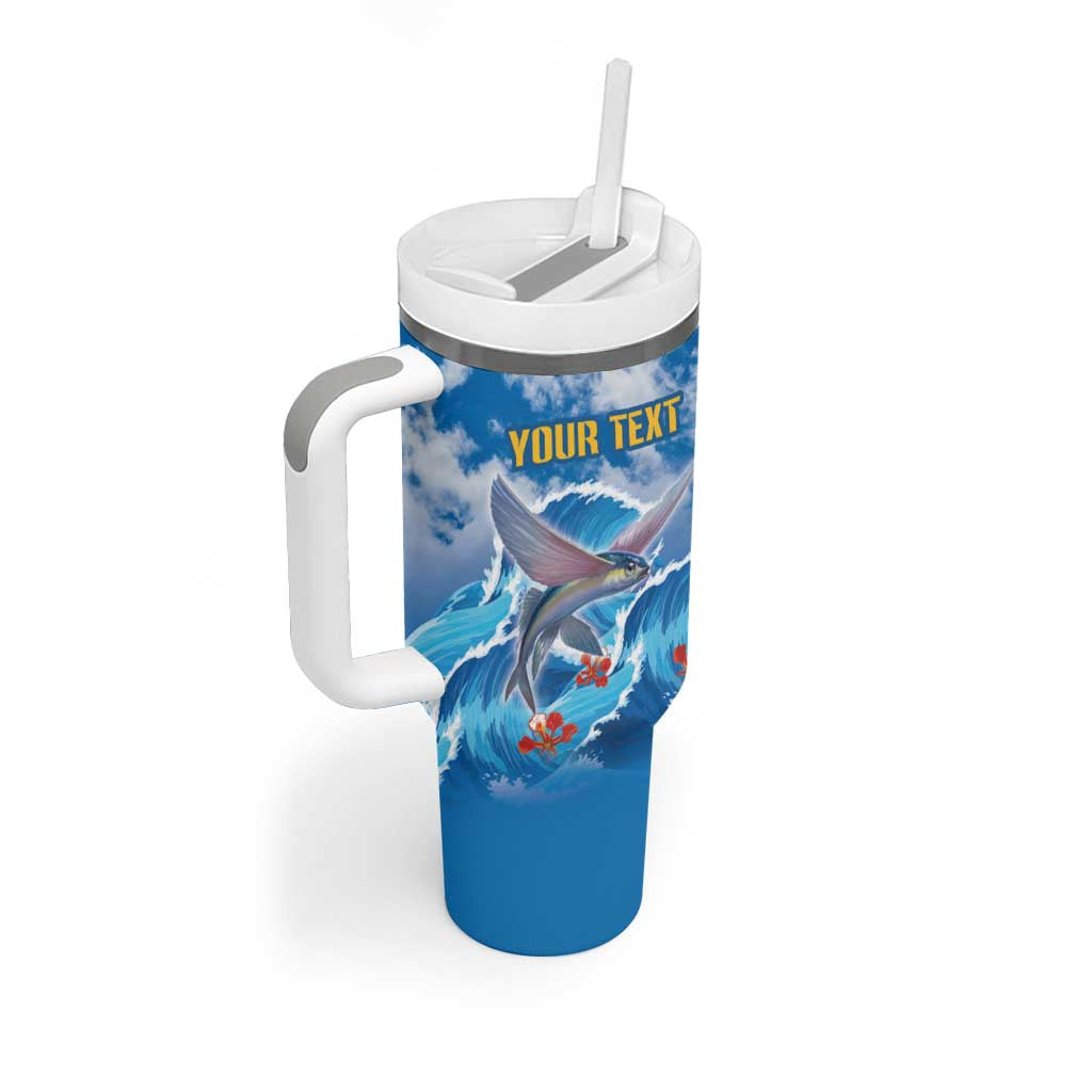 Personalized Barbados Fish Flying Tumbler With Handle With Stormy Sea Wave - Wonder Print Shop