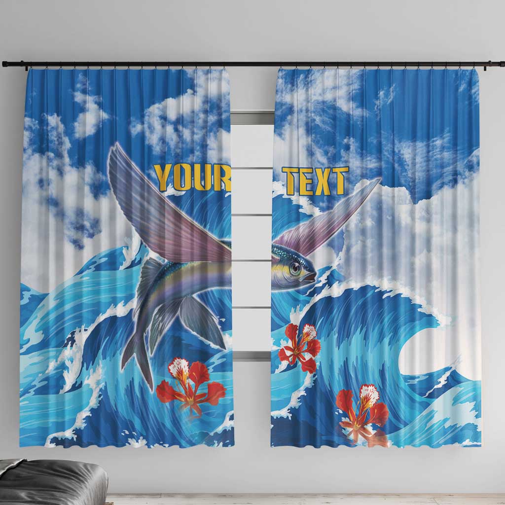 Personalized Barbados Fish Flying Window Curtain With Stormy Sea Wave - Wonder Print Shop