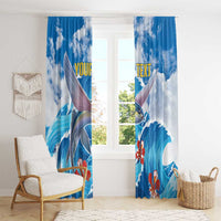 Personalized Barbados Fish Flying Window Curtain With Stormy Sea Wave - Wonder Print Shop