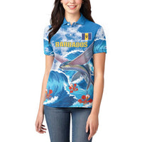 Personalized Barbados Fish Flying Women Polo Shirt With Stormy Sea Wave - Wonder Print Shop