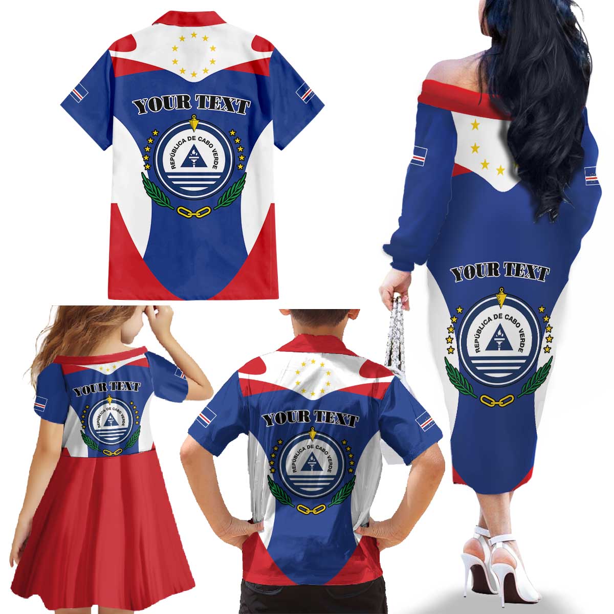 Personalized Cape Verde Coat Of Arms Family Matching Off The Shoulder Long Sleeve Dress and Hawaiian Shirt Sport Style - Wonder Print Shop