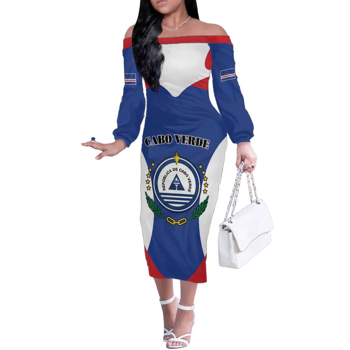 Personalized Cape Verde Coat Of Arms Family Matching Off The Shoulder Long Sleeve Dress and Hawaiian Shirt Sport Style - Wonder Print Shop