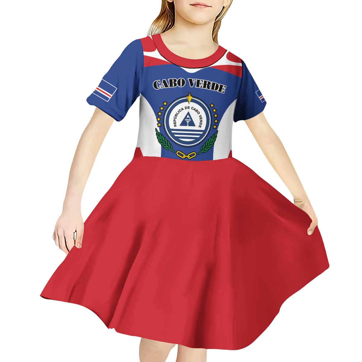 Personalized Cape Verde Coat Of Arms Kid Short Sleeve Dress Sport Style - Wonder Print Shop