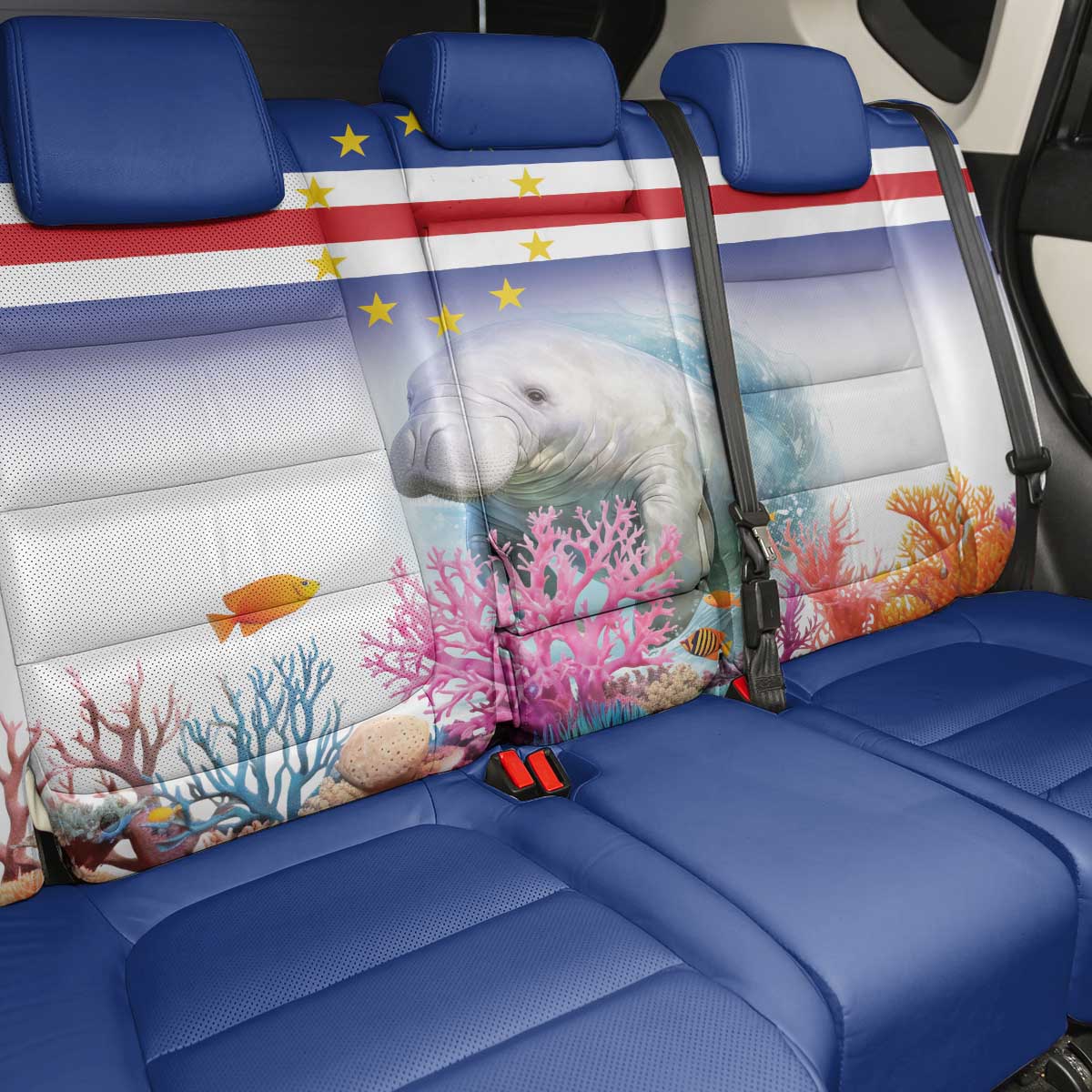 Cape Verde Manatee Back Car Seat Cover Coral Reef With Flag Style - Wonder Print Shop