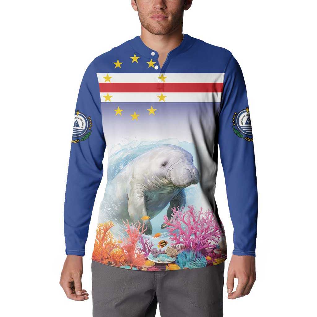 Cape Verde Manatee Button Sweatshirt Coral Reef With Flag Style - Wonder Print Shop