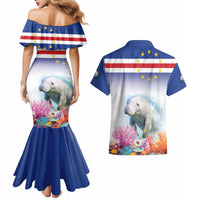 Cape Verde Manatee Couples Matching Mermaid Dress and Hawaiian Shirt Coral Reef With Flag Style - Wonder Print Shop