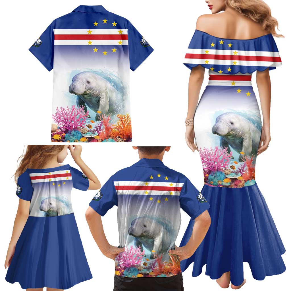 Cape Verde Manatee Family Matching Mermaid Dress and Hawaiian Shirt Coral Reef With Flag Style - Wonder Print Shop