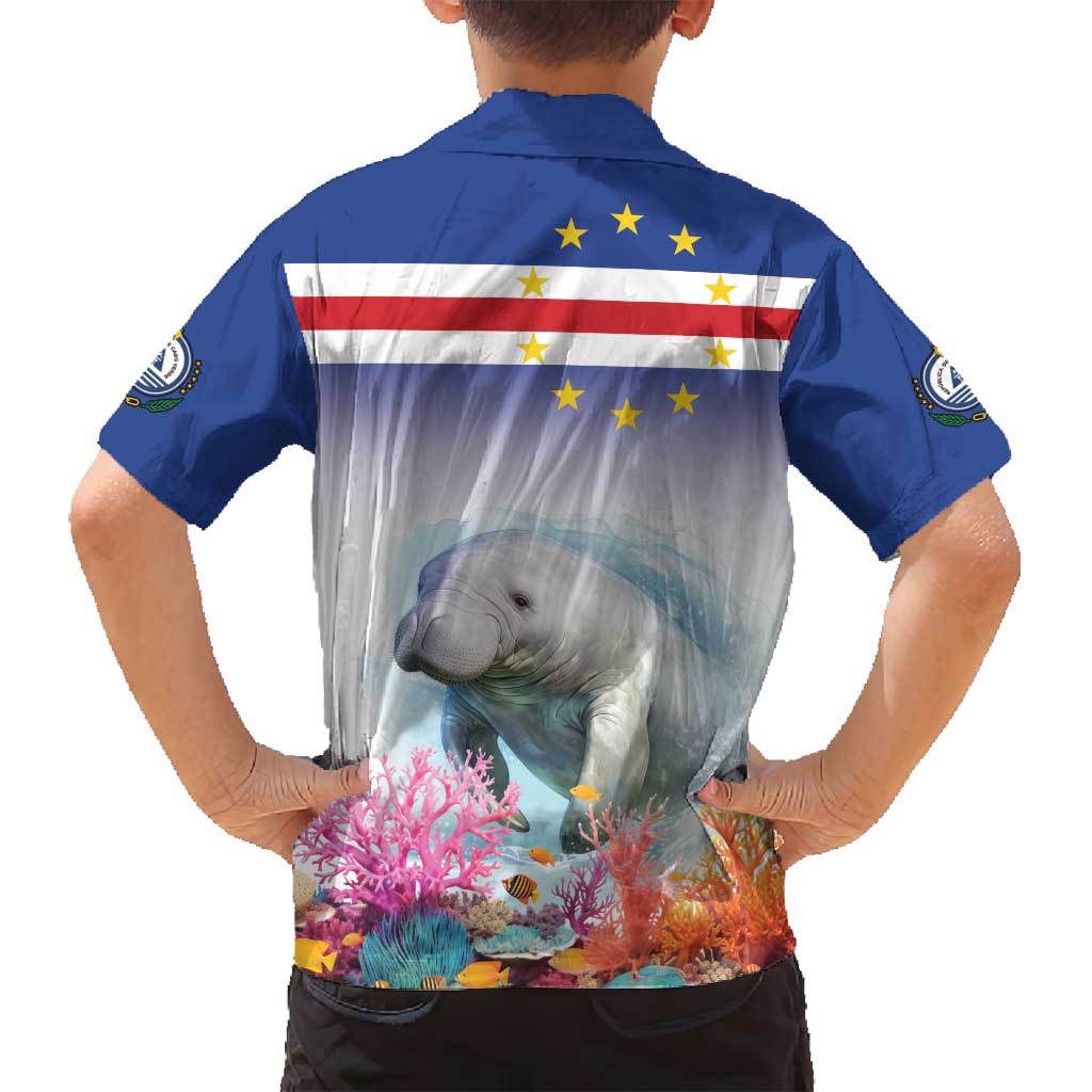 Cape Verde Manatee Family Matching Off Shoulder Maxi Dress and Hawaiian Shirt Coral Reef With Flag Style - Wonder Print Shop