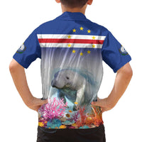 Cape Verde Manatee Family Matching Off Shoulder Short Dress and Hawaiian Shirt Coral Reef With Flag Style - Wonder Print Shop
