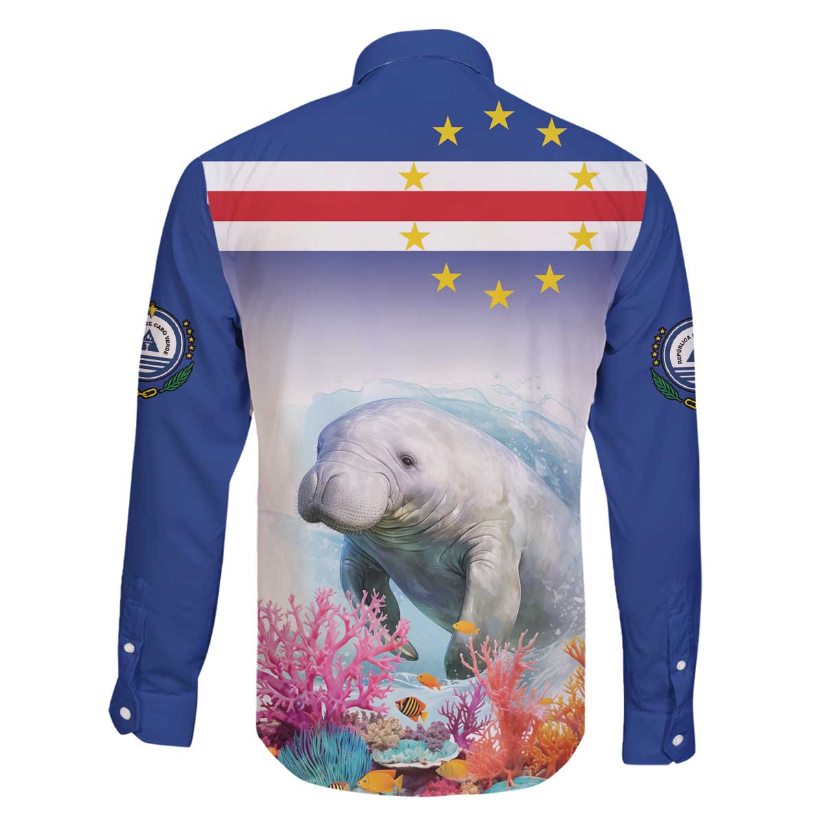 Cape Verde Manatee Family Matching Off Shoulder Short Dress and Hawaiian Shirt Coral Reef With Flag Style - Wonder Print Shop