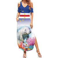 Cape Verde Manatee Family Matching Summer Maxi Dress and Hawaiian Shirt Coral Reef With Flag Style - Wonder Print Shop