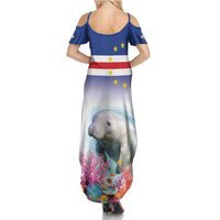 Cape Verde Manatee Family Matching Summer Maxi Dress and Hawaiian Shirt Coral Reef With Flag Style - Wonder Print Shop