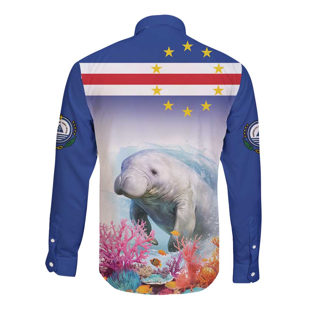 Cape Verde Manatee Long Sleeve Button Shirt Coral Reef With Flag Style - Wonder Print Shop