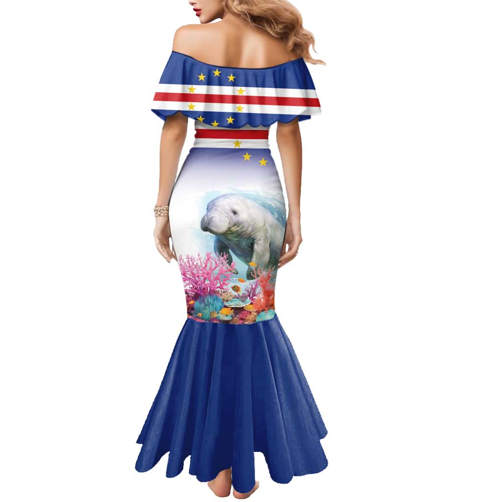 Cape Verde Manatee Mermaid Dress Coral Reef With Flag Style - Wonder Print Shop
