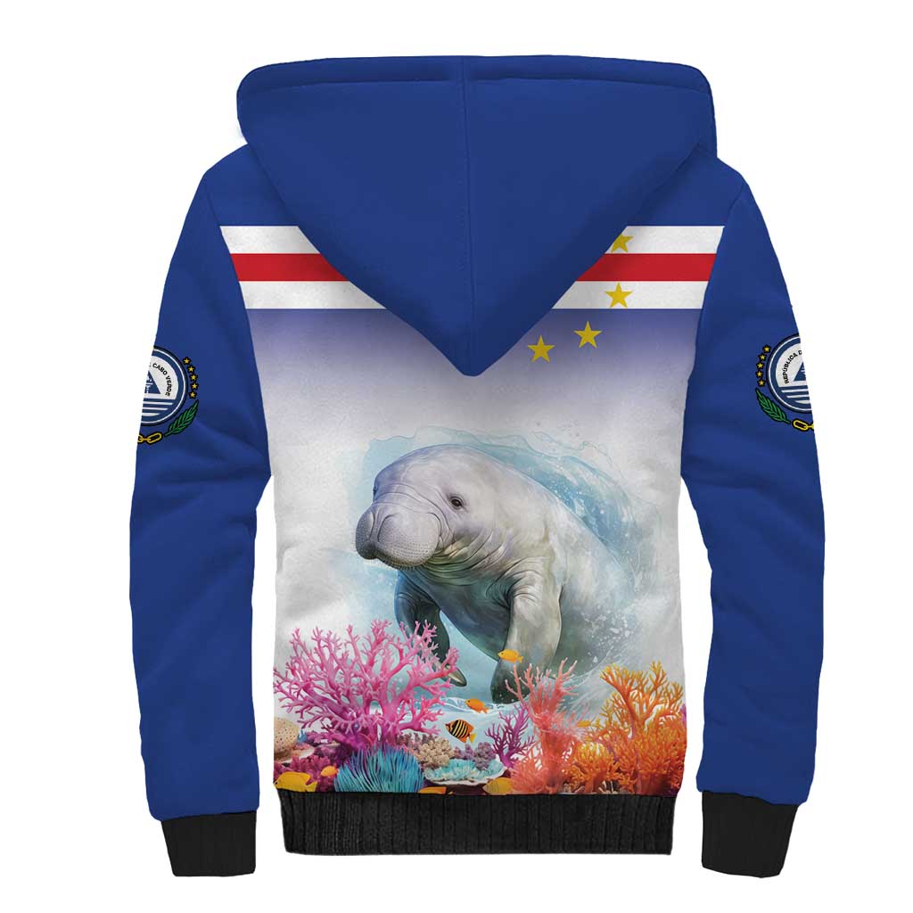 Cape Verde Manatee Sherpa Hoodie Coral Reef With Flag Style - Wonder Print Shop