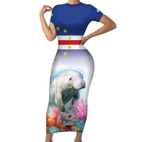 Cape Verde Manatee Short Sleeve Bodycon Dress Coral Reef With Flag Style - Wonder Print Shop