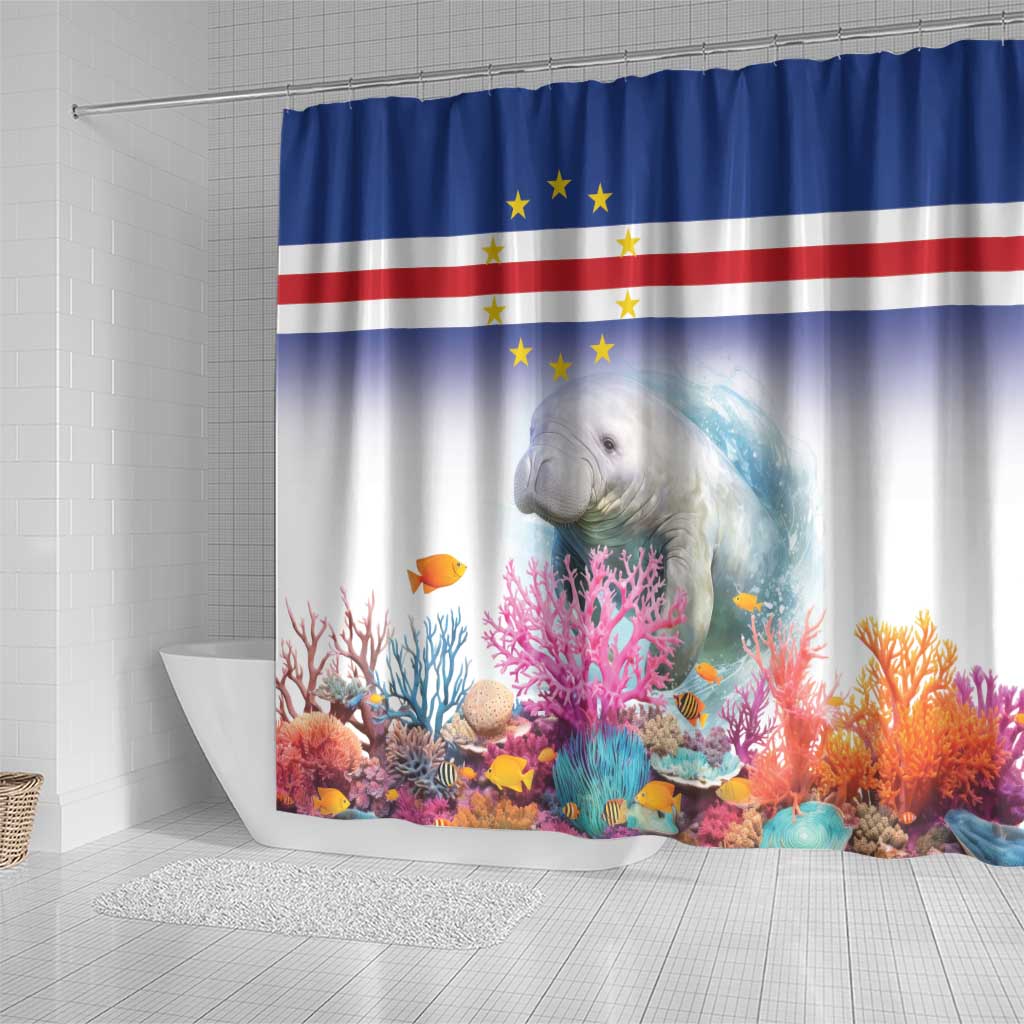 Cape Verde Manatee Shower Curtain Coral Reef With Flag Style