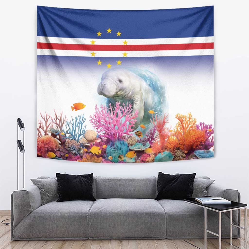 Cape Verde Manatee Tapestry Coral Reef With Flag Style - Wonder Print Shop