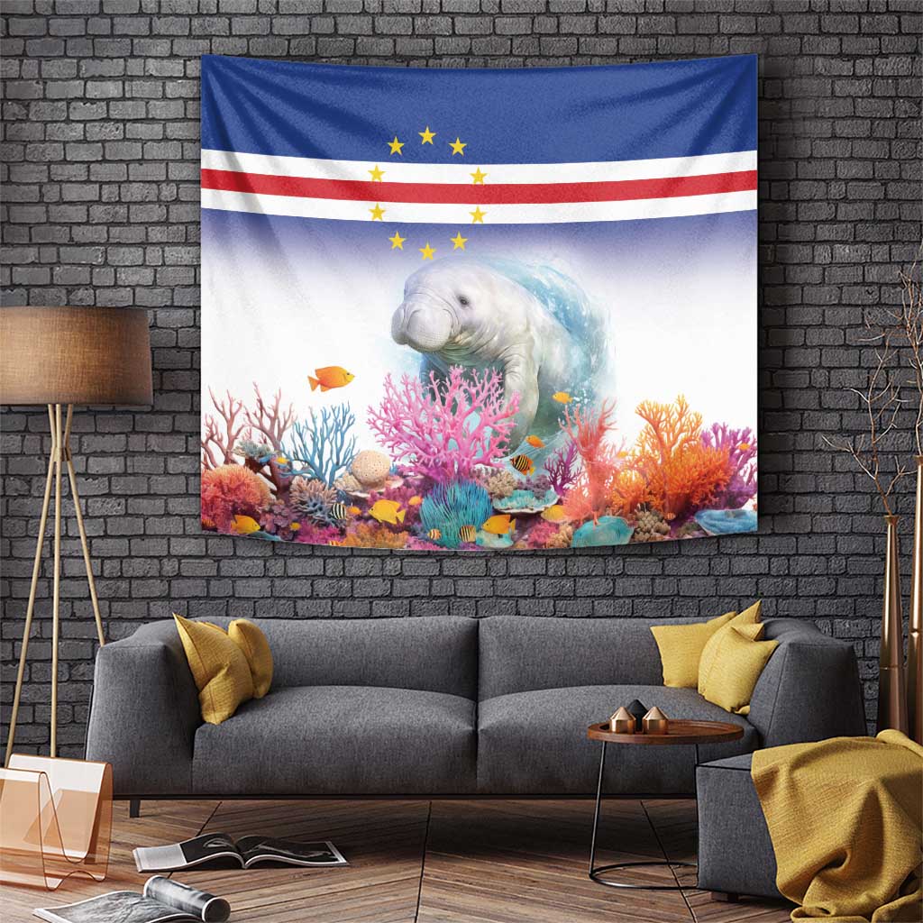 Cape Verde Manatee Tapestry Coral Reef With Flag Style - Wonder Print Shop