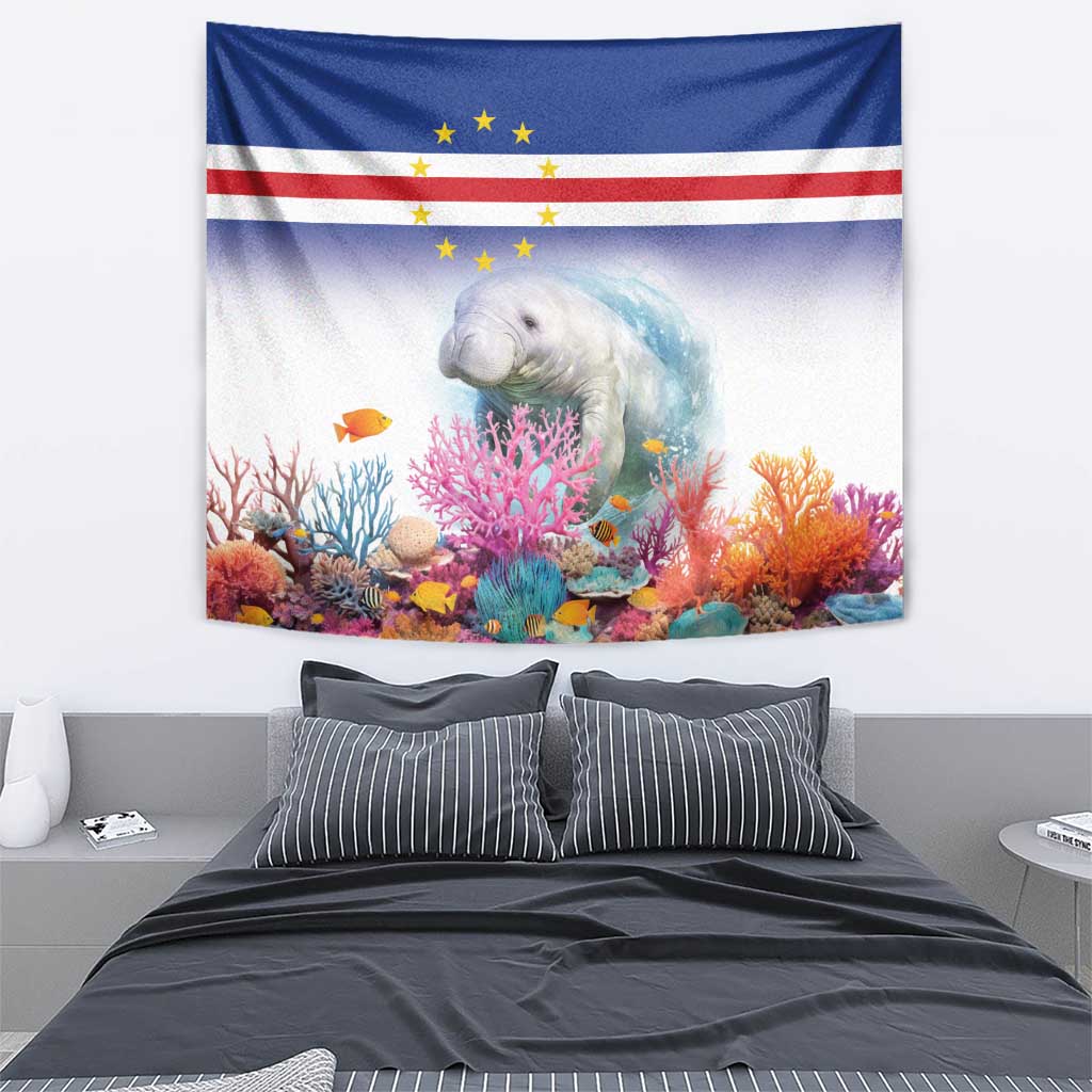 Cape Verde Manatee Tapestry Coral Reef With Flag Style - Wonder Print Shop