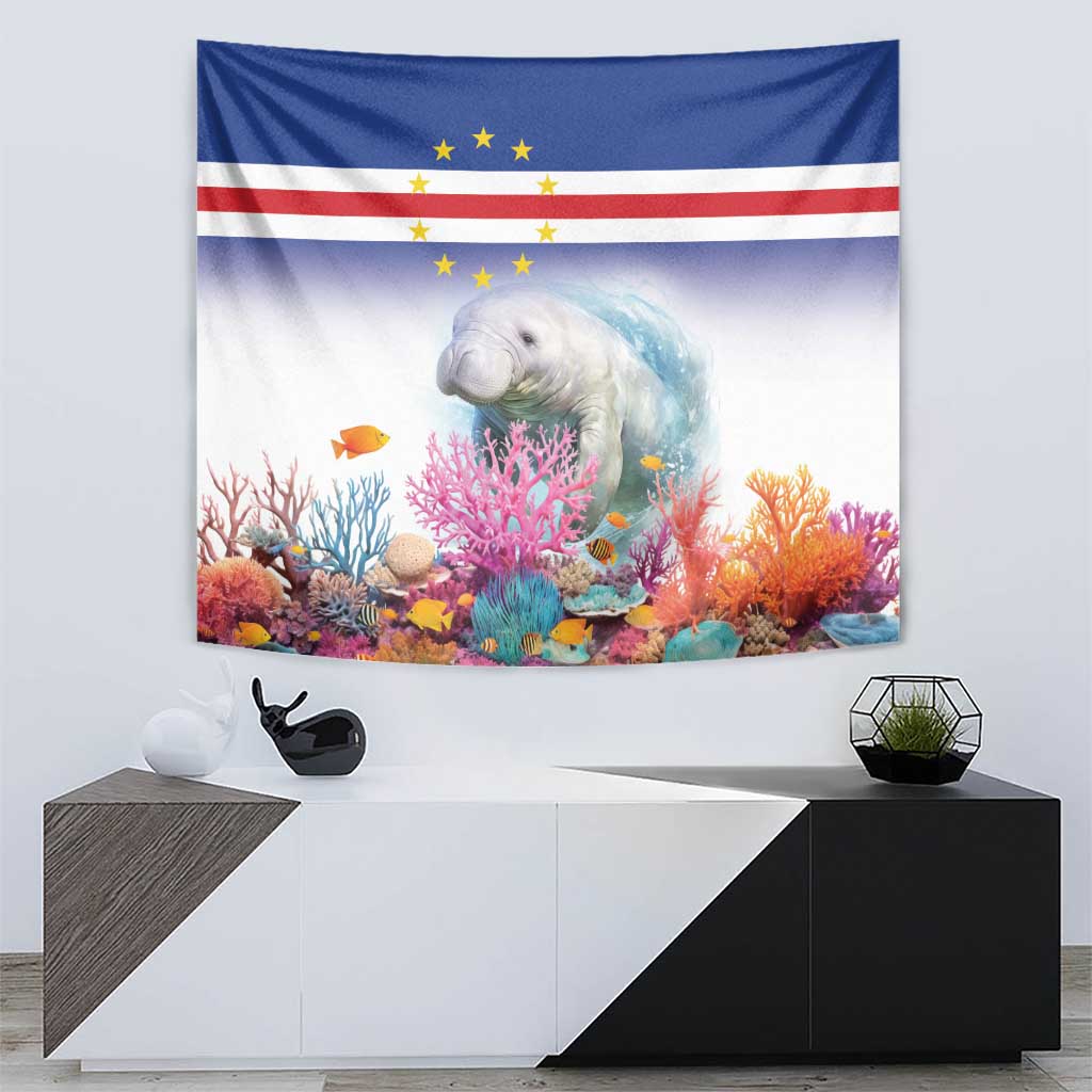 Cape Verde Manatee Tapestry Coral Reef With Flag Style - Wonder Print Shop