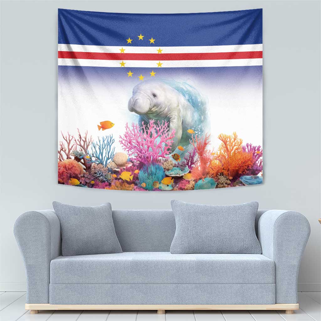 Cape Verde Manatee Tapestry Coral Reef With Flag Style - Wonder Print Shop