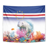 Cape Verde Manatee Tapestry Coral Reef With Flag Style - Wonder Print Shop