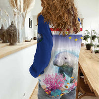 Cape Verde Manatee Women Casual Shirt Coral Reef With Flag Style - Wonder Print Shop