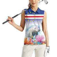 Cape Verde Manatee Women Sleeveless Polo Shirt Coral Reef With Flag Style - Wonder Print Shop