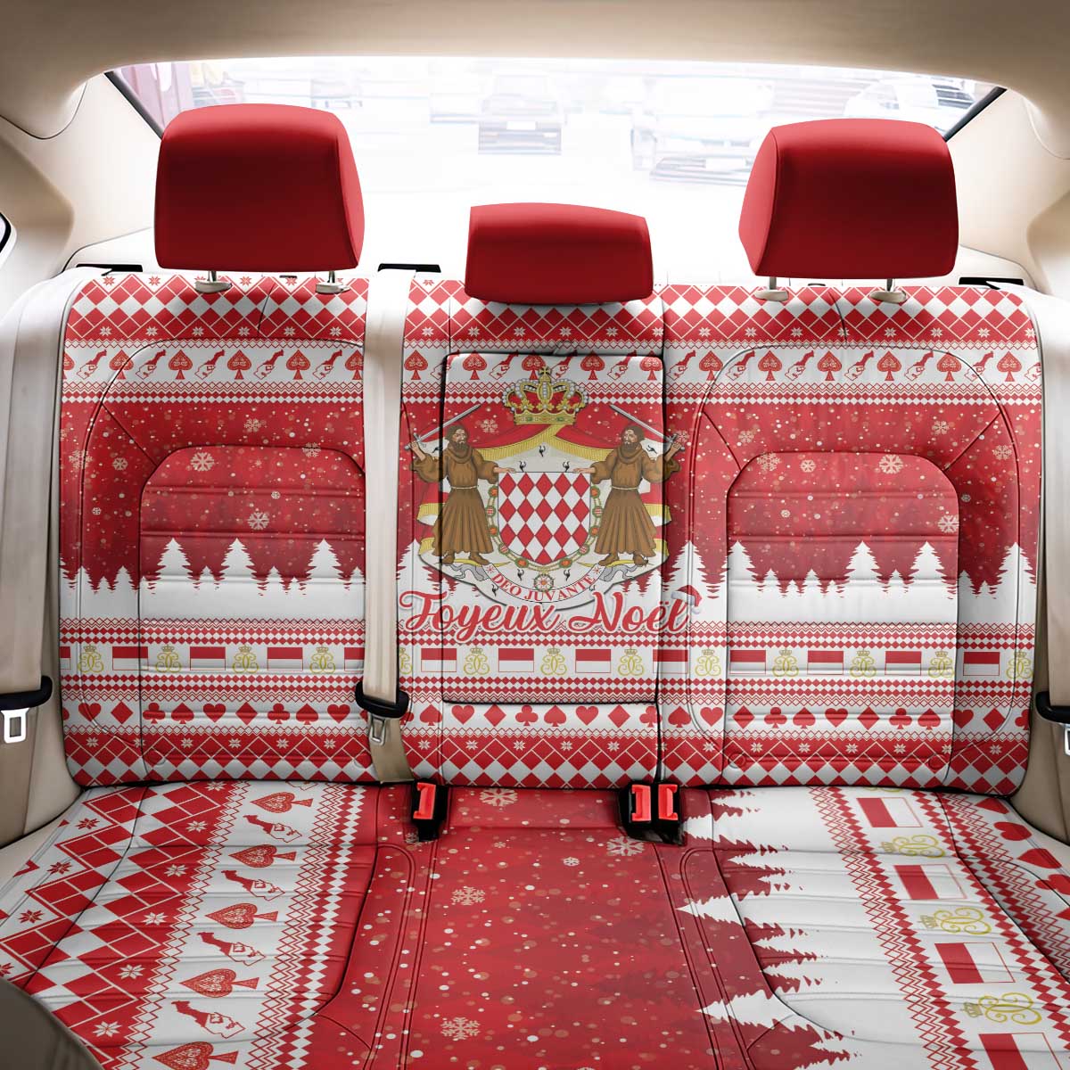 Monaco Christmas Back Car Seat Cover Joyeux Noel Coat Of Arms - Wonder Print Shop