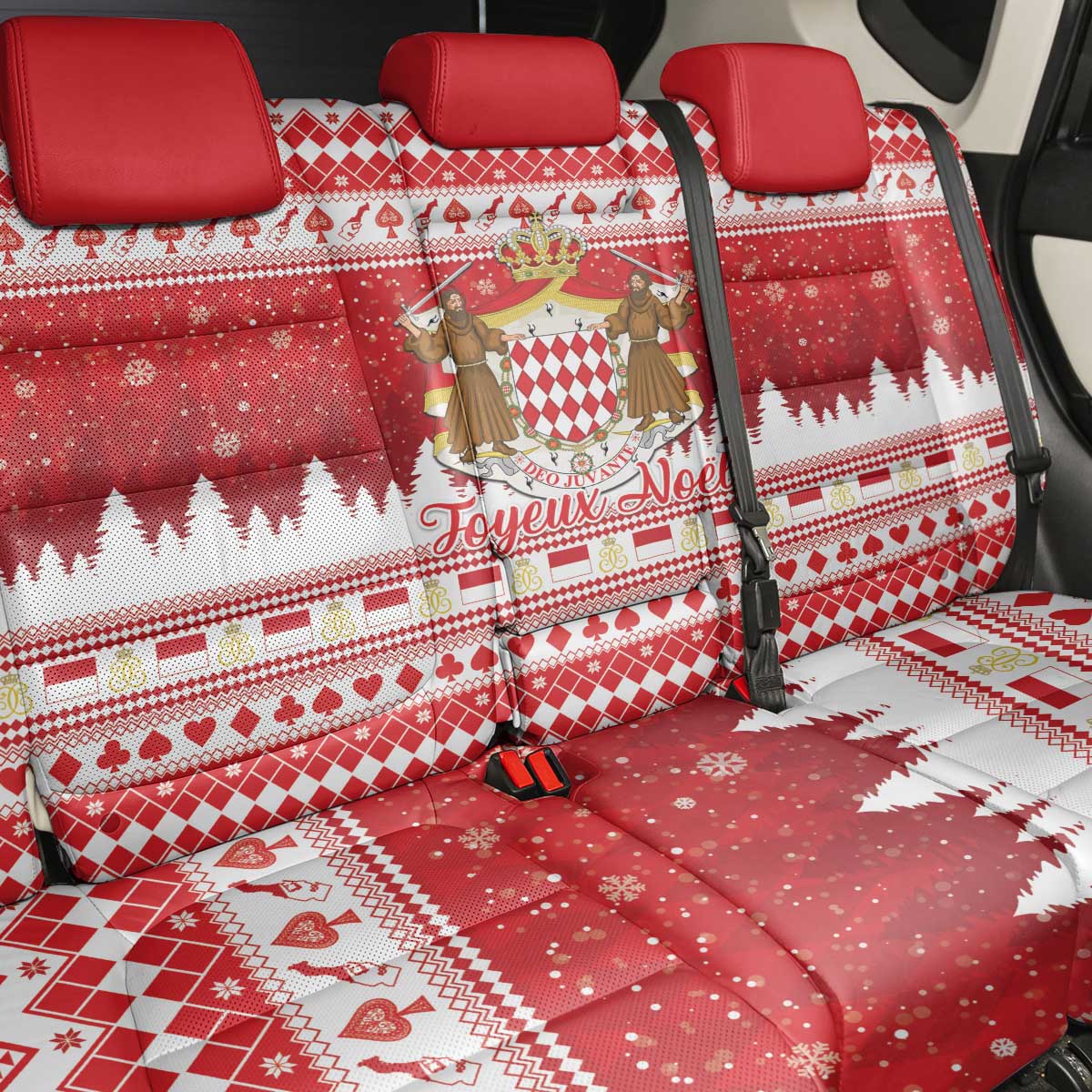 Monaco Christmas Back Car Seat Cover Joyeux Noel Coat Of Arms - Wonder Print Shop