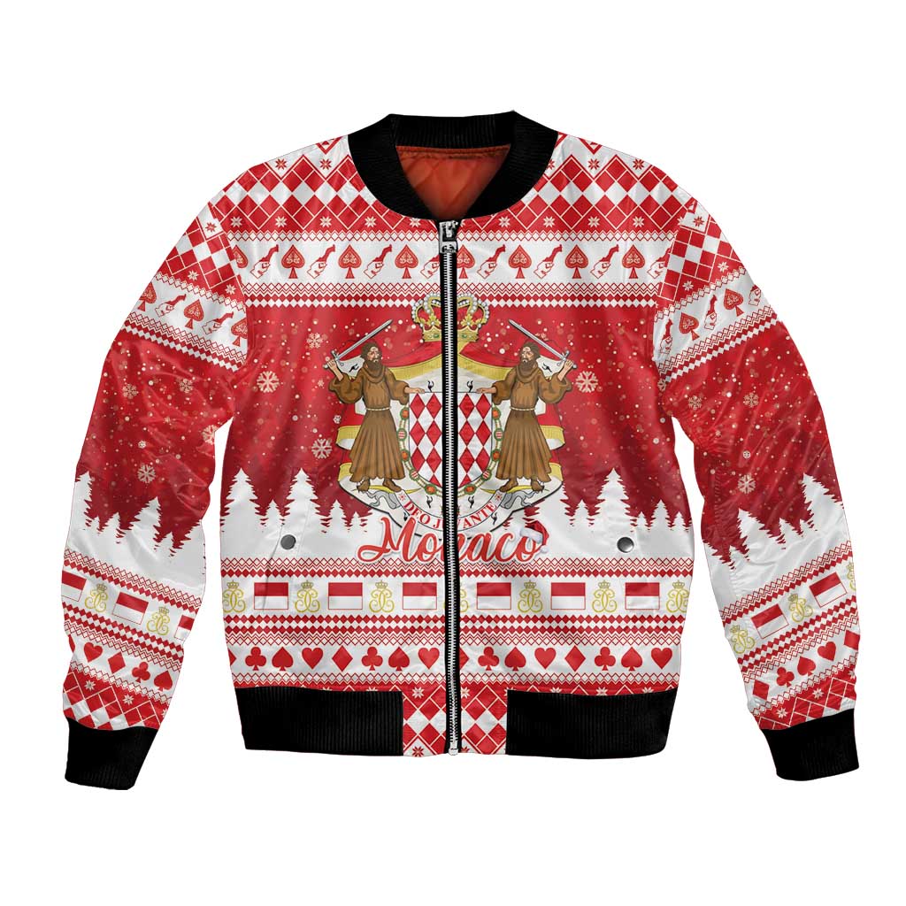 Monaco Christmas Bomber Jacket Joyeux Noel Coat Of Arms - Wonder Print Shop