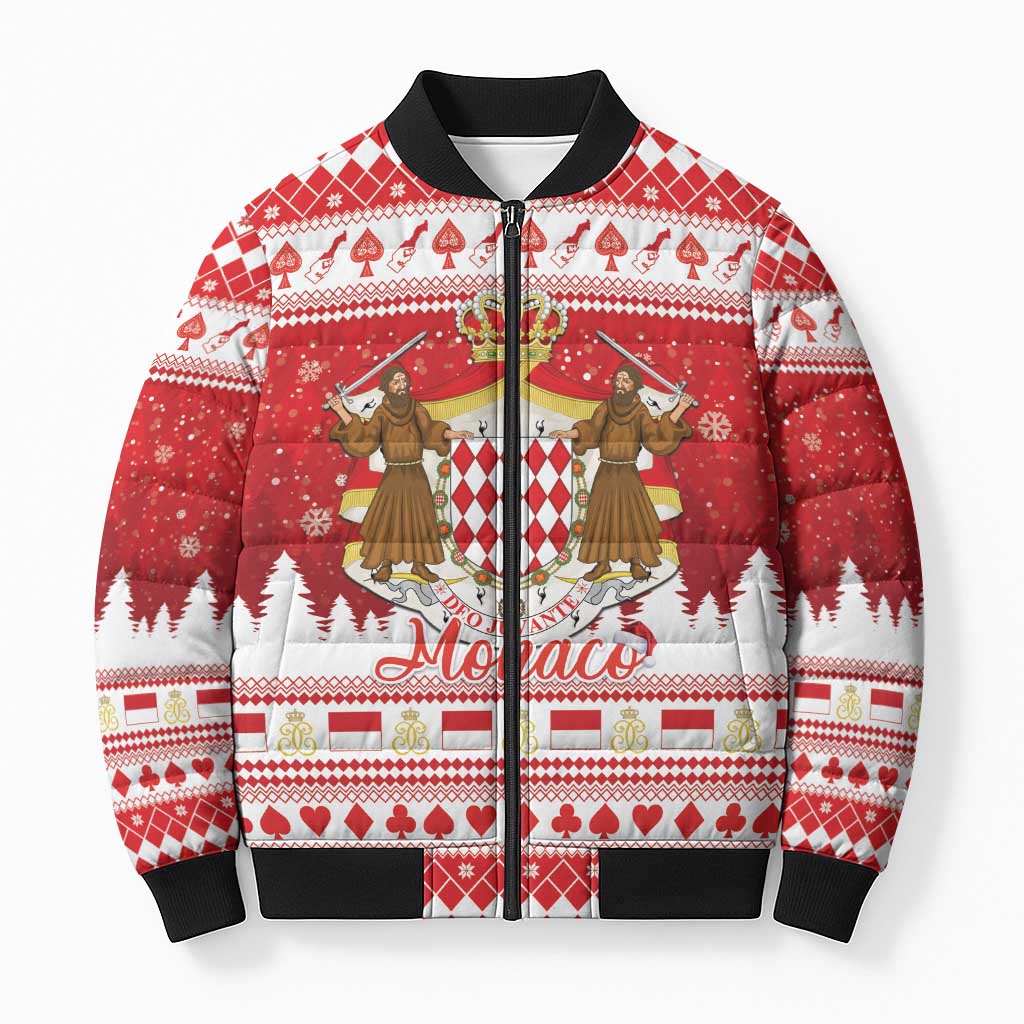 Monaco Christmas Bomber Puffer Jacket Joyeux Noel Coat Of Arms - Wonder Print Shop