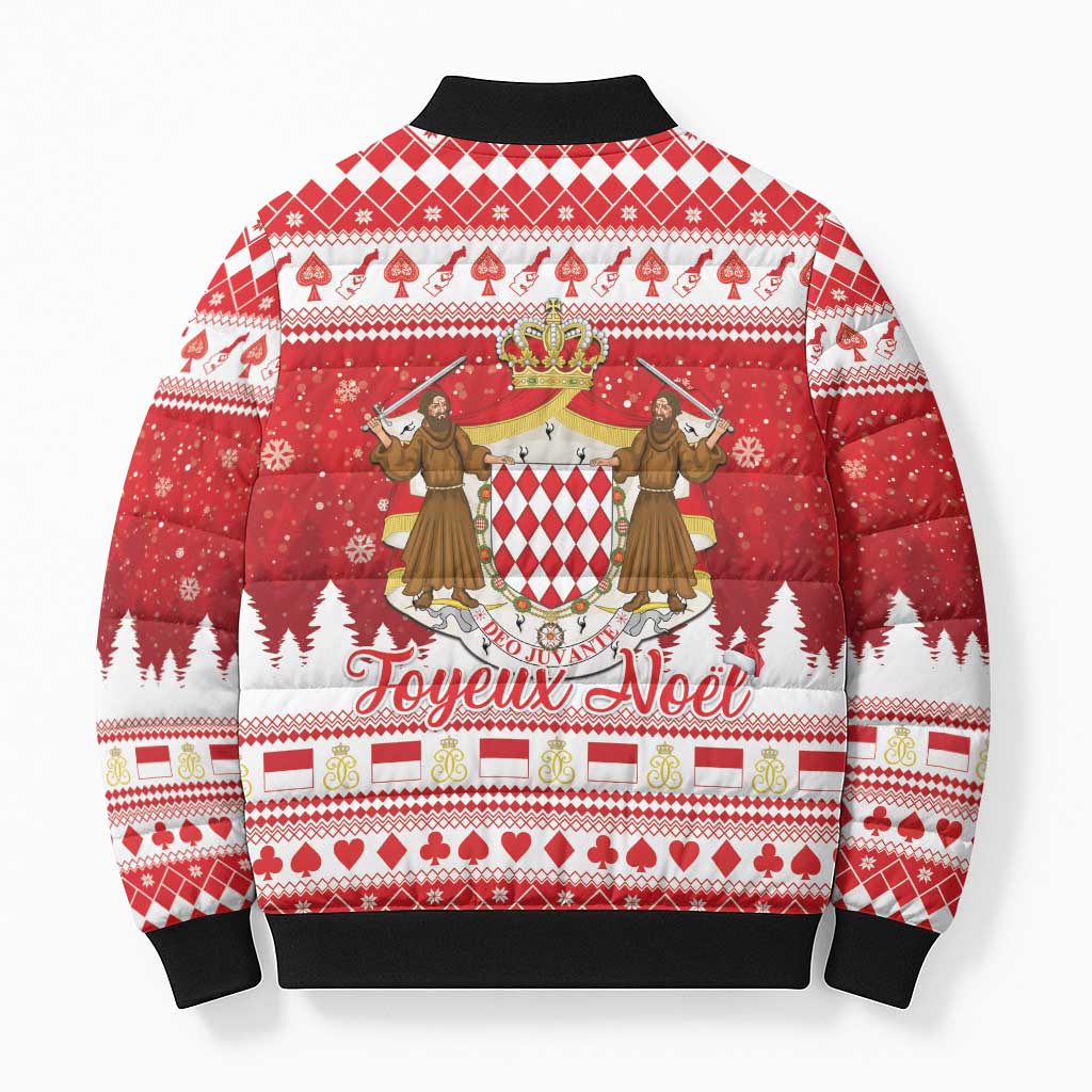 Monaco Christmas Bomber Puffer Jacket Joyeux Noel Coat Of Arms - Wonder Print Shop