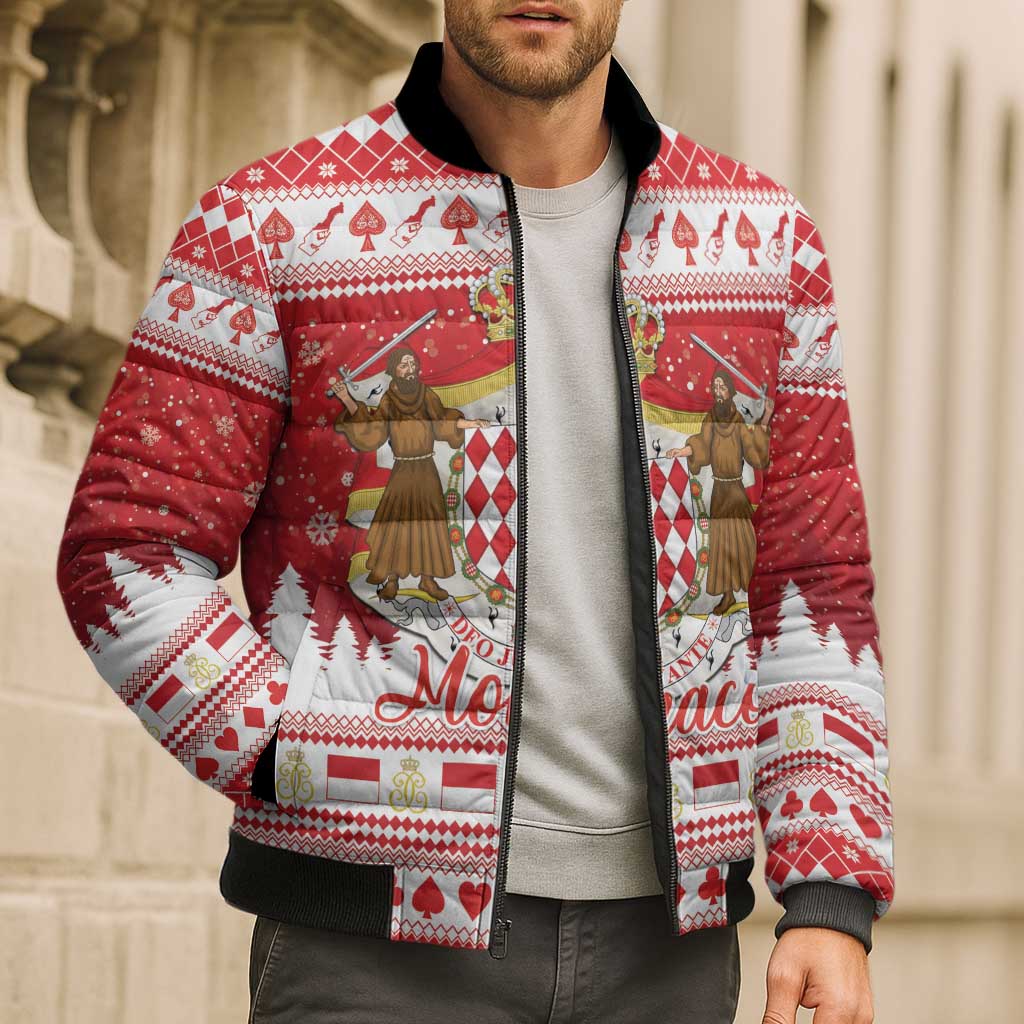 Monaco Christmas Bomber Puffer Jacket Joyeux Noel Coat Of Arms - Wonder Print Shop