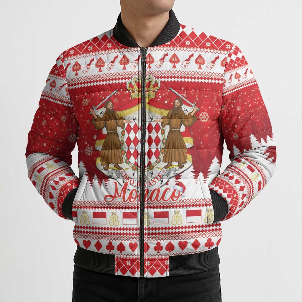 Monaco Christmas Bomber Puffer Jacket Joyeux Noel Coat Of Arms - Wonder Print Shop