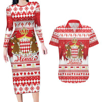 Monaco Christmas Couples Matching Long Sleeve Bodycon Dress and Hawaiian Shirt Joyeux Noel Coat Of Arms - Wonder Print Shop