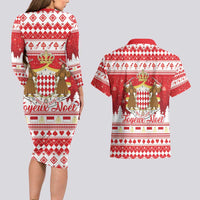 Monaco Christmas Couples Matching Long Sleeve Bodycon Dress and Hawaiian Shirt Joyeux Noel Coat Of Arms - Wonder Print Shop
