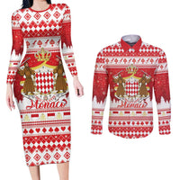 Monaco Christmas Couples Matching Long Sleeve Bodycon Dress and Long Sleeve Button Shirt Joyeux Noel Coat Of Arms - Wonder Print Shop