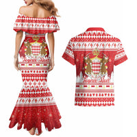 Monaco Christmas Couples Matching Mermaid Dress and Hawaiian Shirt Joyeux Noel Coat Of Arms - Wonder Print Shop